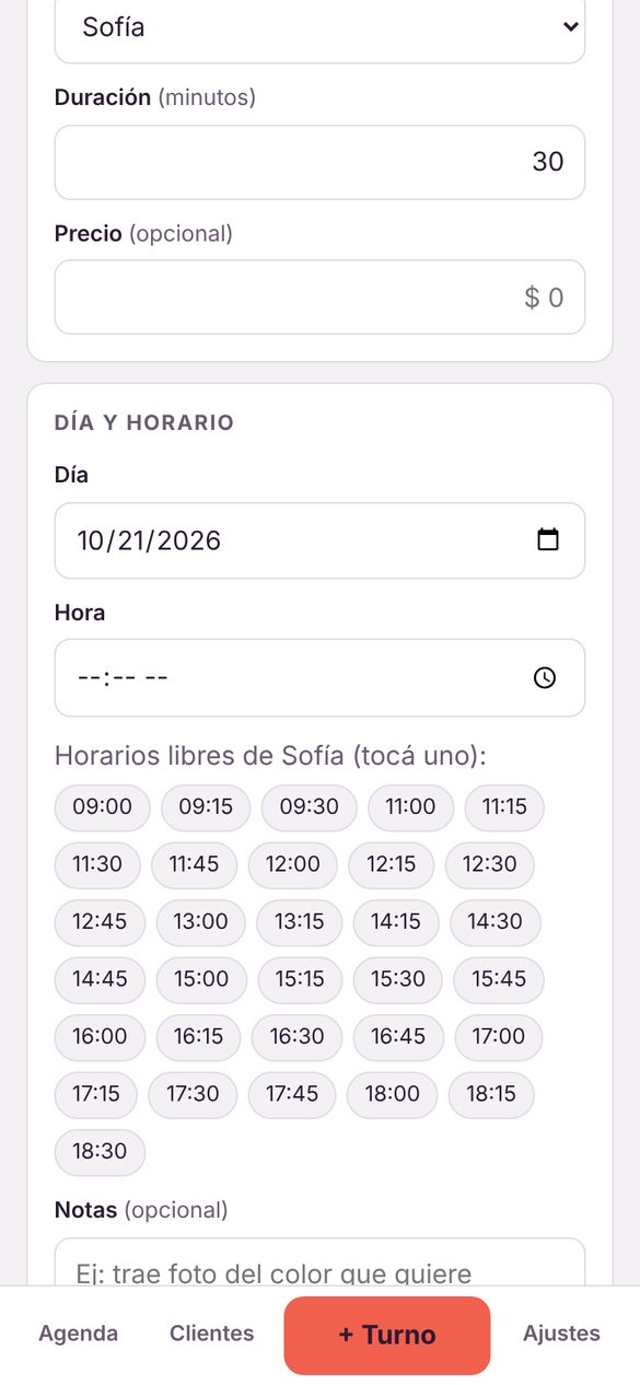 Solo te muestra los horarios libres